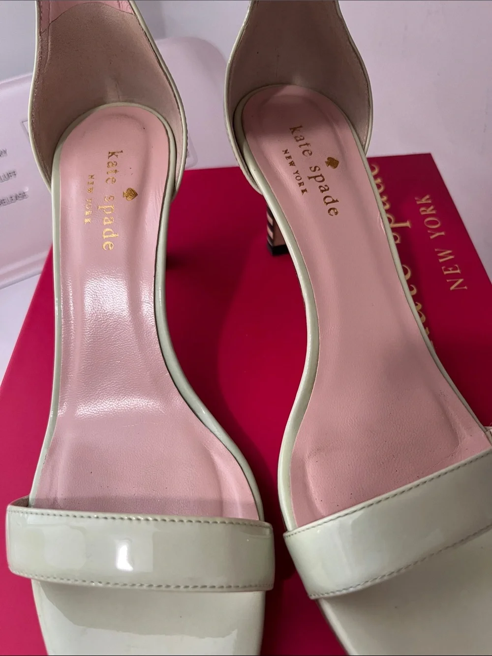 Kate Spade Elsa Mint Green with Black Striped Heels Sz 6B